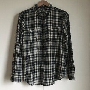 Chaps Ralph Lauren Black and White Plaid Flannel Cotton Button Down Shirt